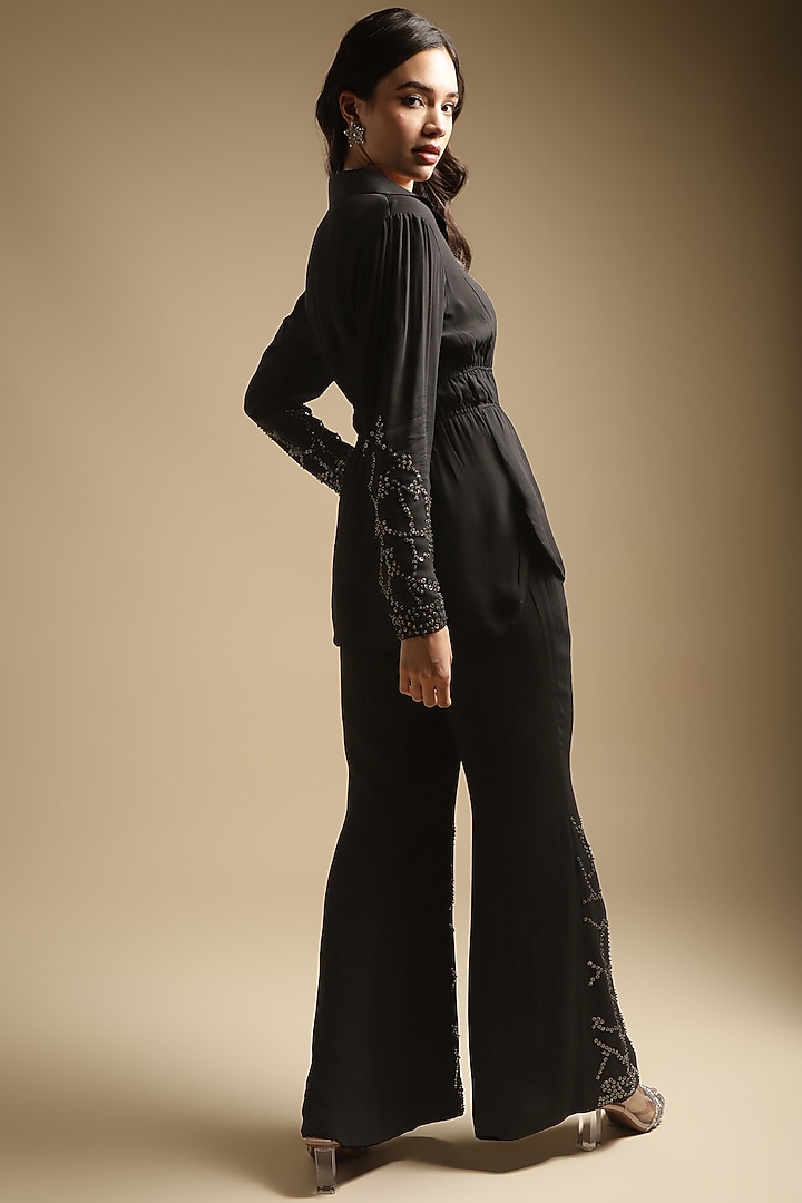 Charcoal Georgette Embroidered Co-Ord Set by Sakshi Khetterpal at Pernia's Pop Up Shop