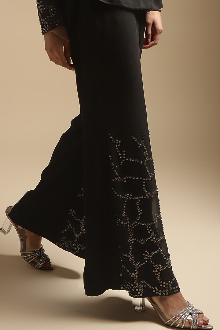 Charcoal Georgette Embroidered Co-Ord Set by Sakshi Khetterpal at Pernia's Pop Up Shop