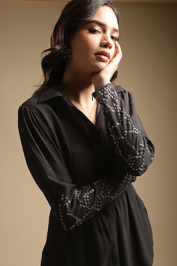 Charcoal Georgette Embroidered Co-Ord Set by Sakshi Khetterpal at Pernia's Pop Up Shop