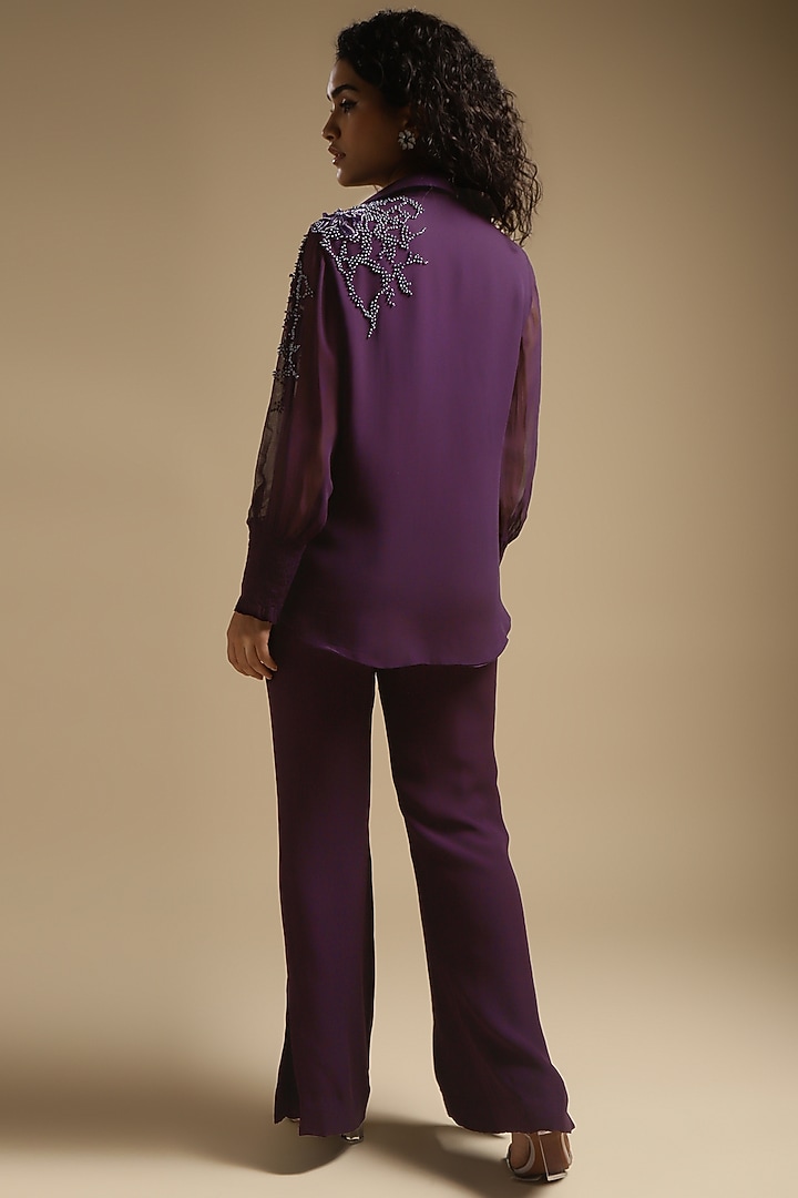 Gothic Purple Georgette Embroidered Co-Ord Set by Sakshi Khetterpal at Pernia's Pop Up Shop