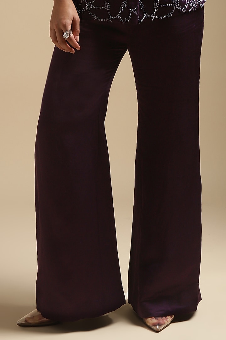 Gothic Purple Satin Linen Embroidered Blazer Set by Sakshi Khetterpal at Pernia's Pop Up Shop