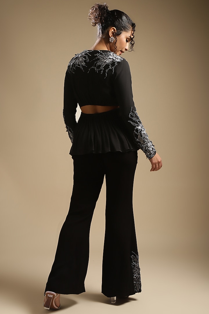 Charcoal Georgette Embroidered Co-Ord Set by Sakshi Khetterpal at Pernia's Pop Up Shop
