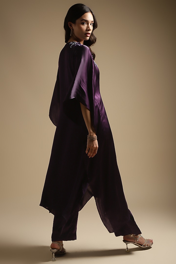 Gothic Purple Italian Satin Embroidered Co-Ord Set by Sakshi Khetterpal at Pernia's Pop Up Shop