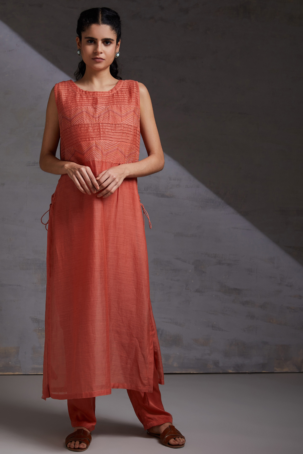Rust Orange Silk Chanderi Raglan-Cut Kurta Set by Shikha Malik at Pernia's Pop Up Shop