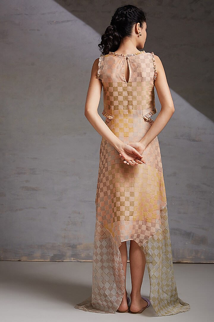 Pastel Peach Block Printed Asymmetrical Summer Dress by Shikha Malik at Pernia's Pop Up Shop