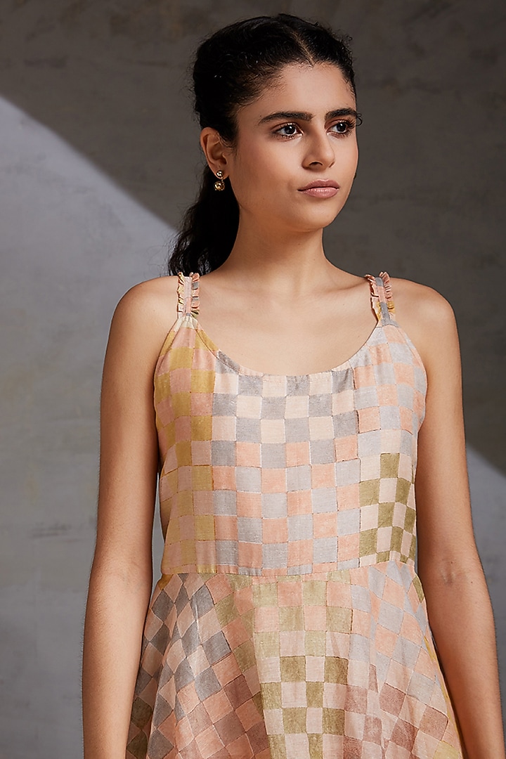 Peach Block Printed Tiered Summer Dress by Shikha Malik at Pernia's Pop Up Shop