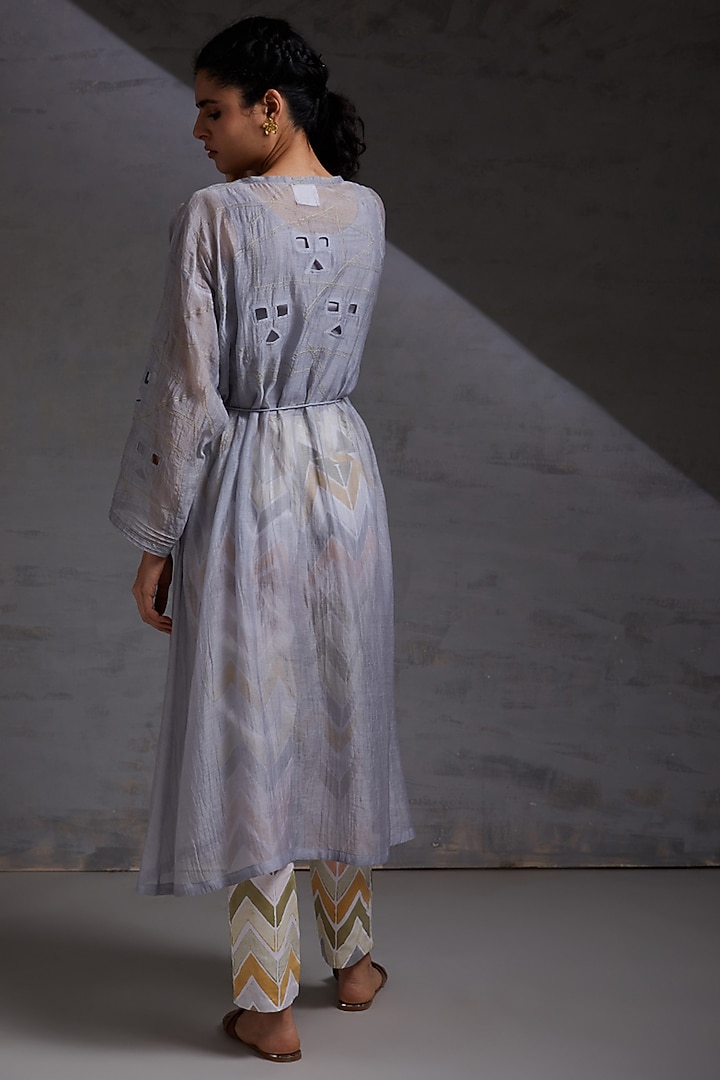 Grey Hand Embroidered Oversized Jacket Set by Shikha Malik at Pernia's Pop Up Shop