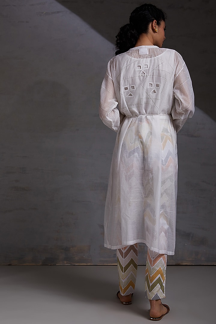 White Hand Embroidered Oversized Jacket Set by Shikha Malik at Pernia's Pop Up Shop