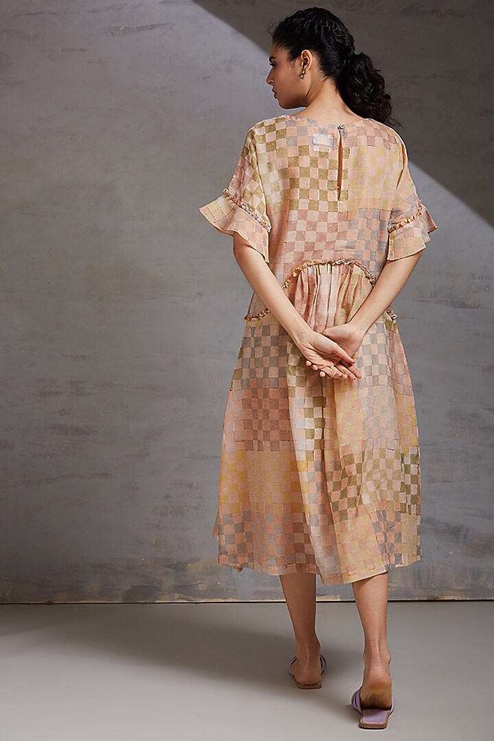 Peach Block Printed Summer Dress by Shikha Malik at Pernia's Pop Up Shop
