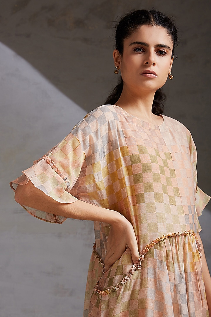 Peach Block Printed Summer Dress by Shikha Malik at Pernia's Pop Up Shop