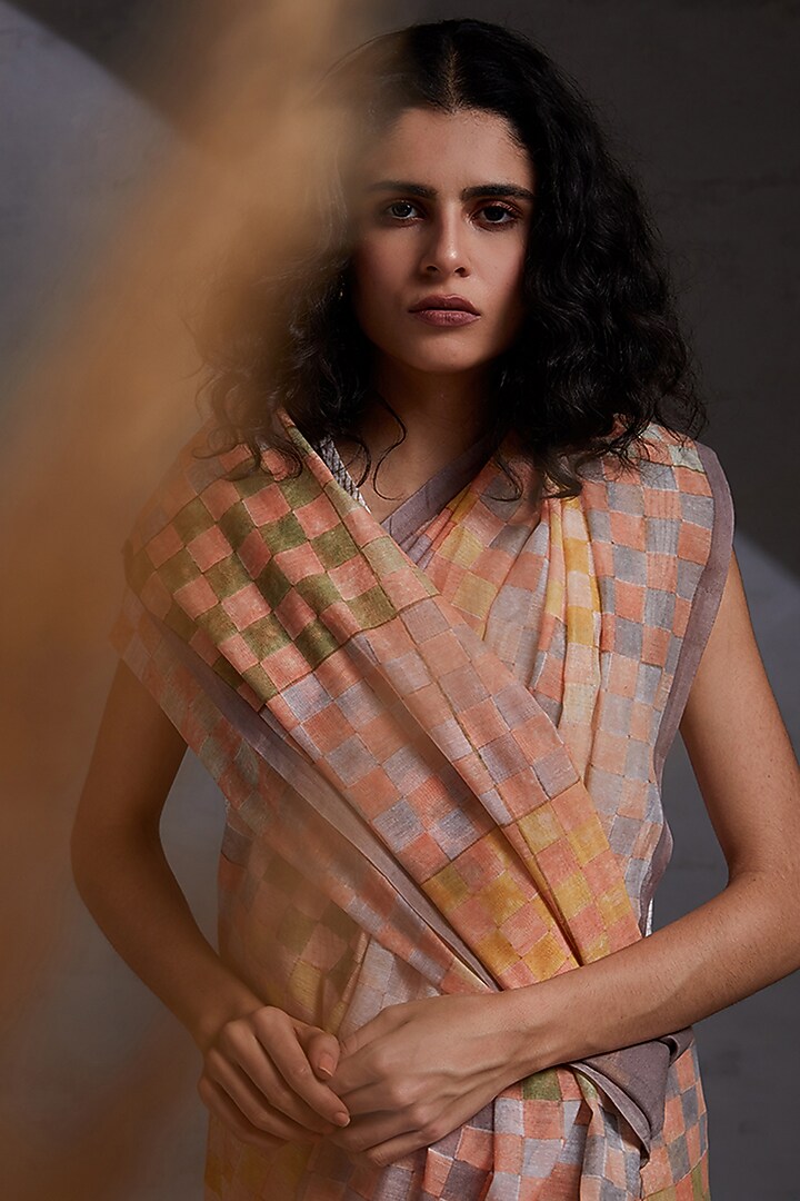 Multi-Colored Silk Chanderi Block Printed Festive Saree by Shikha Malik at Pernia's Pop Up Shop