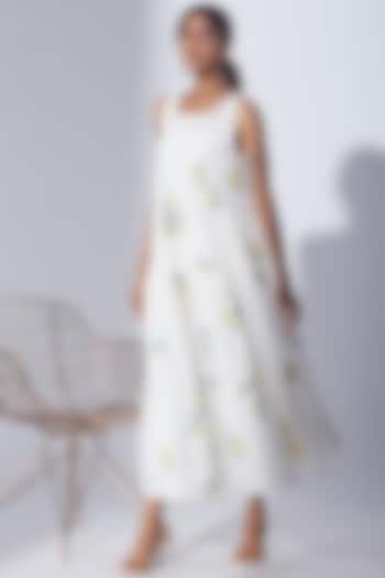 White Cotton Block Printed Midi Summer Dress by Shikha Malik at Pernia's Pop Up Shop