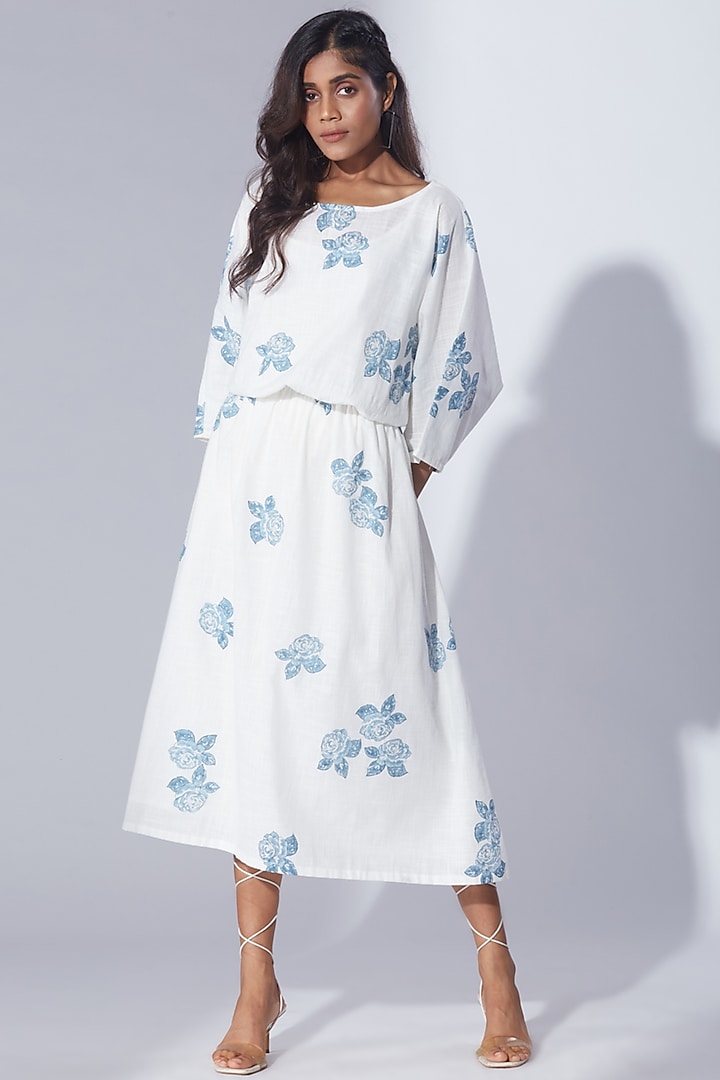 White Block Printed Midi Summer Dress by Shikha Malik at Pernia's Pop Up Shop