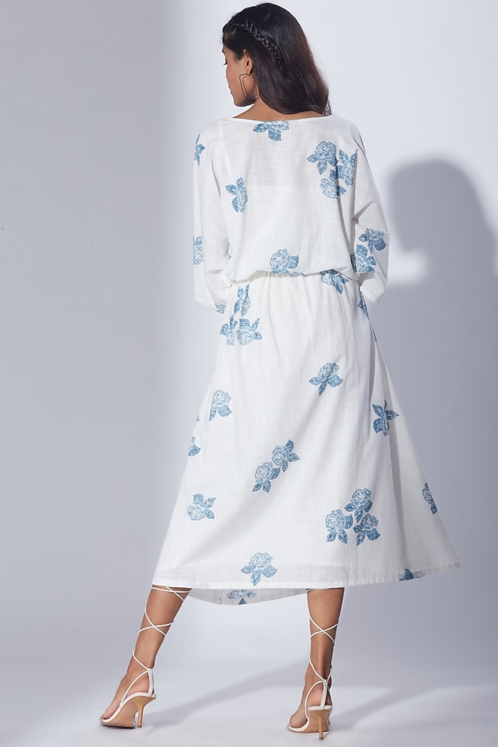 White Block Printed Midi Summer Dress by Shikha Malik at Pernia's Pop Up Shop