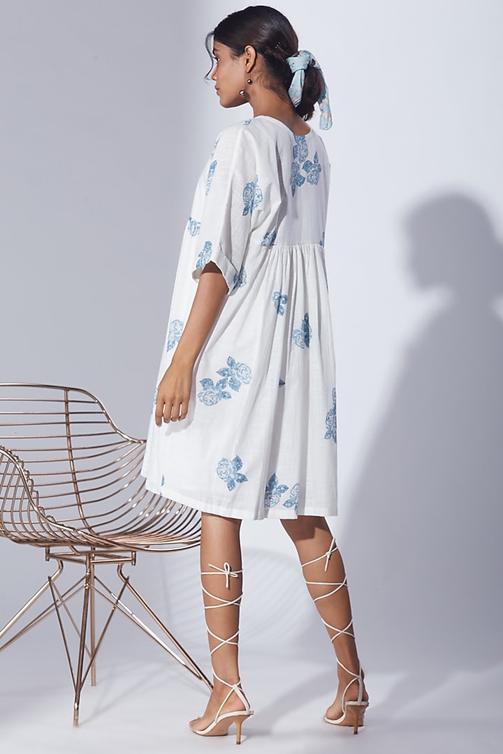 White Cotton Block Printed Shirt Summer Dress by Shikha Malik at Pernia's Pop Up Shop