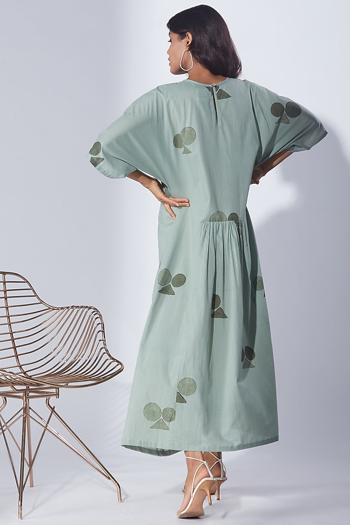 Pale Green Cotton Printed Midi Summer Dress by Shikha Malik at Pernia's Pop Up Shop