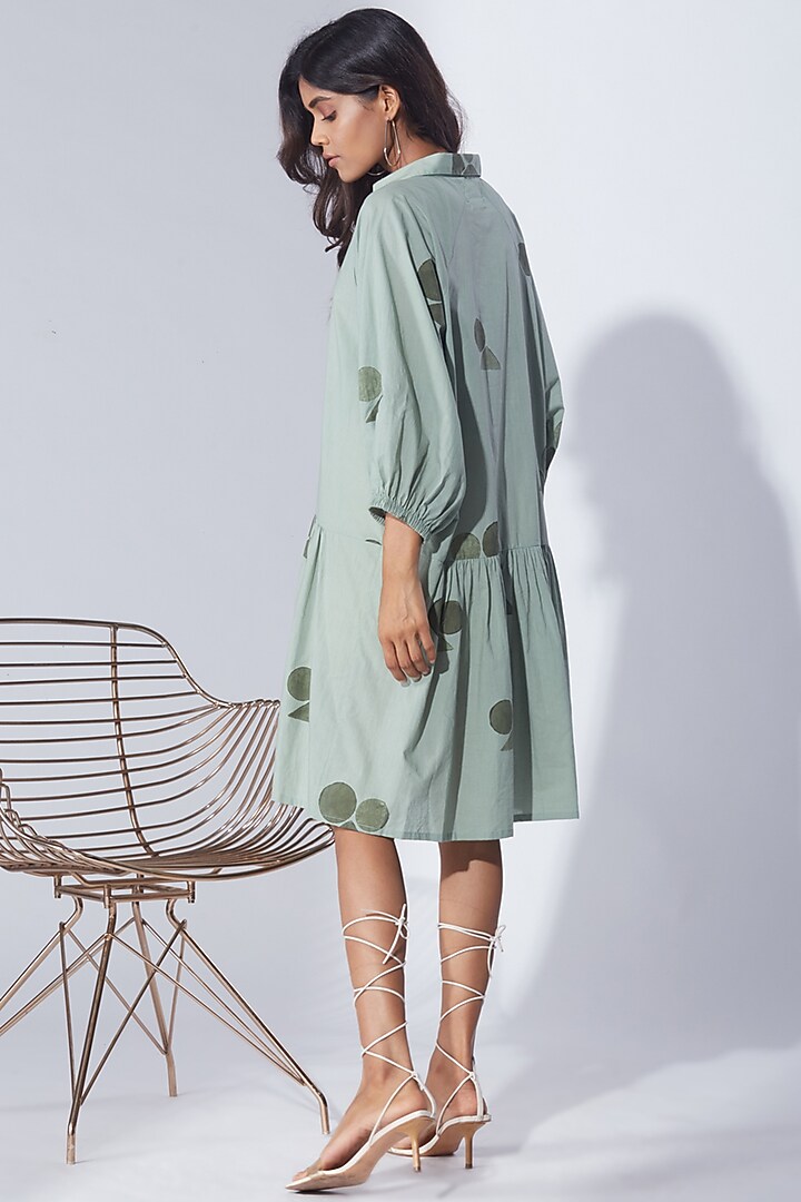 Pale Green Cotton Printed Shirt Summer Dress by Shikha Malik at Pernia's Pop Up Shop