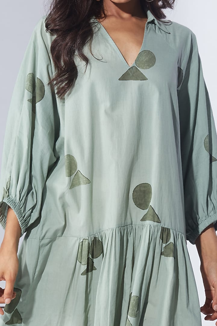 Pale Green Cotton Printed Shirt Summer Dress by Shikha Malik at Pernia's Pop Up Shop