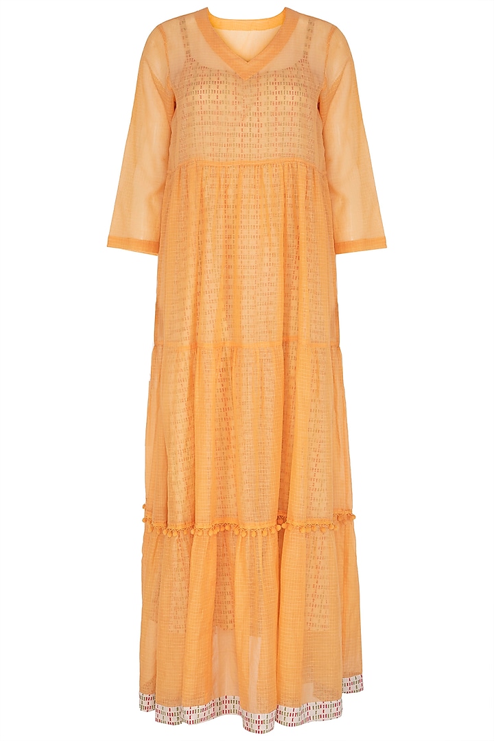 Yellow Maxi Dress With Block Printed Slip by Shikha Malik