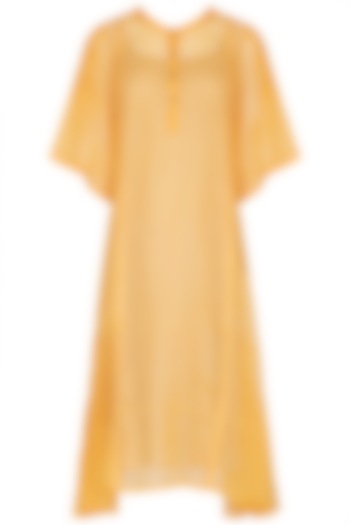 Yellow Midi Dress With Block Printed Slip by Shikha Malik