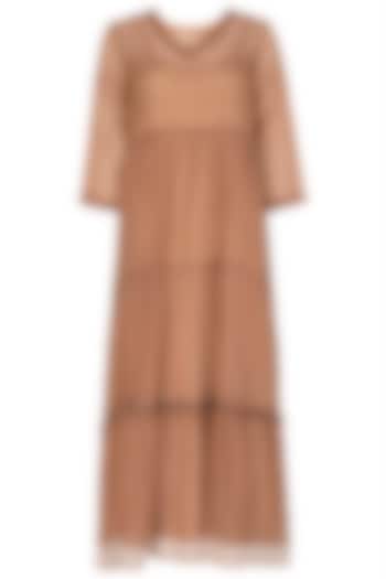 Brown Maxi Dress With Block Printed Slip by Shikha Malik