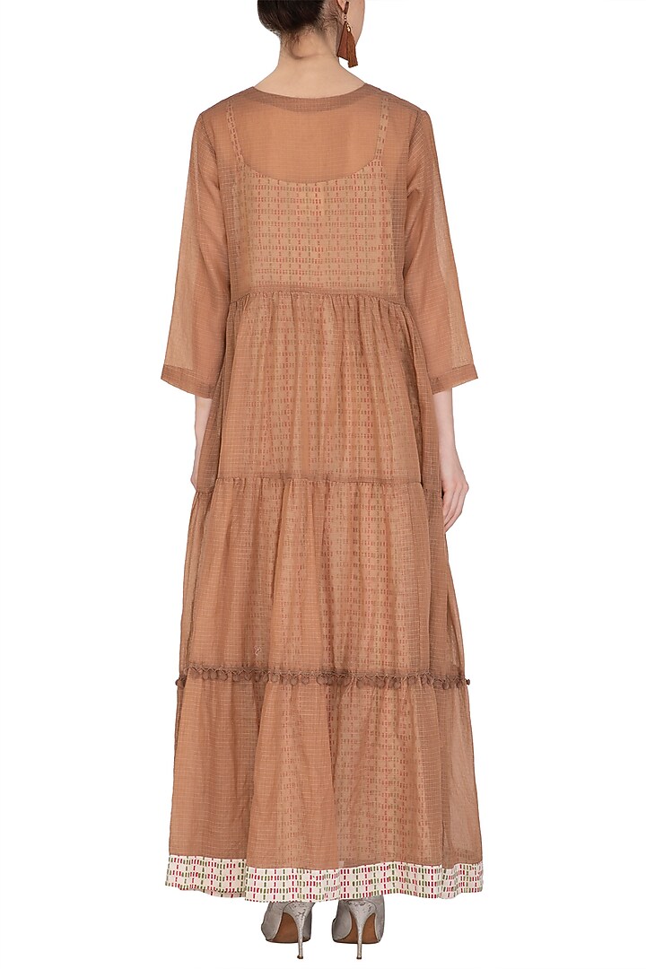 Brown Maxi Summer Dress With Block Printed Slip by Shikha Malik at Pernia's Pop Up Shop