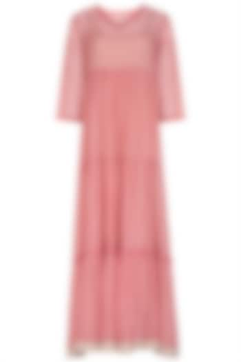 Pastel Pink Maxi Dress With Block Printed Slip by Shikha Malik
