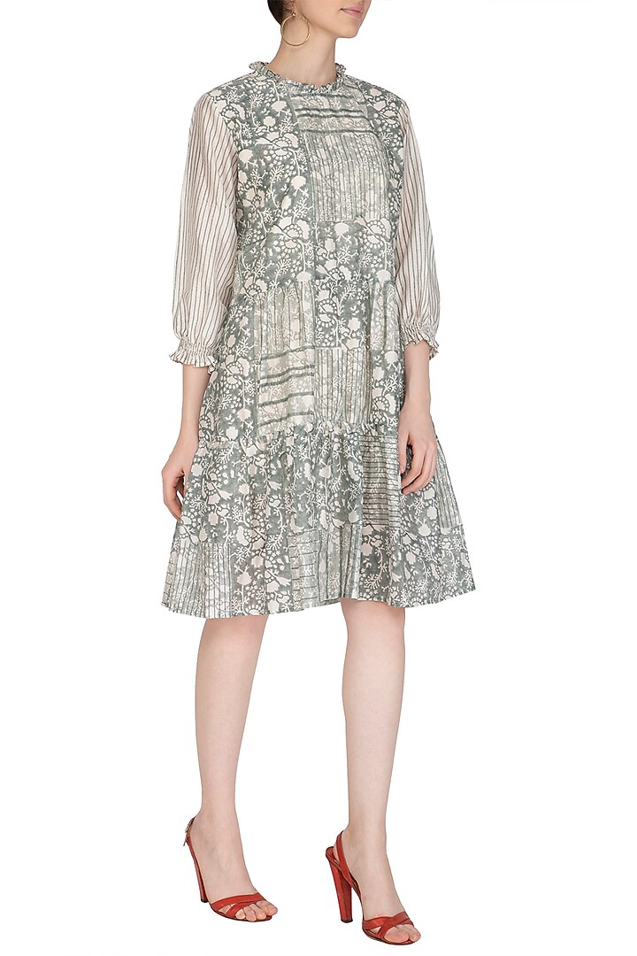 Grey Block Printed Tiered Summer Dress by Shikha Malik at Pernia's Pop Up Shop