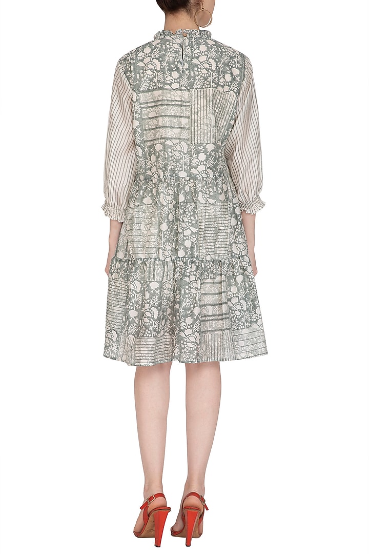 Grey Block Printed Tiered Summer Dress by Shikha Malik at Pernia's Pop Up Shop