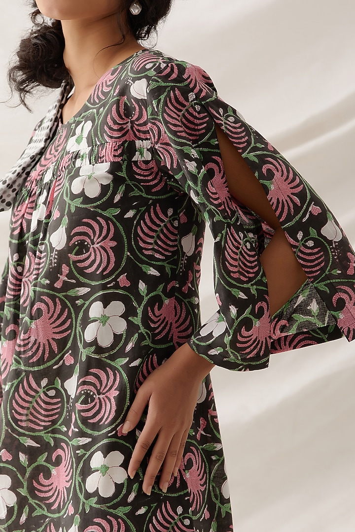 Black Cotton Floral Printed Midi Summer Dress by Shikha Malik at Pernia's Pop Up Shop