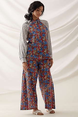 Red Cotton Floral Printed Co-Ord Set by Shikha Malik