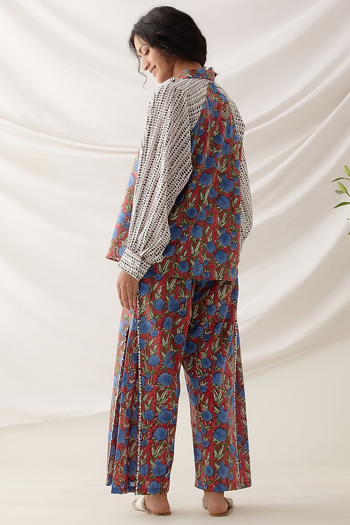 Red Cotton Floral Printed Co-Ord Set by Shikha Malik at Pernia's Pop Up Shop
