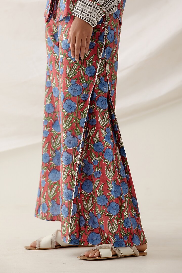 Red Cotton Floral Printed Co-Ord Set by Shikha Malik at Pernia's Pop Up Shop