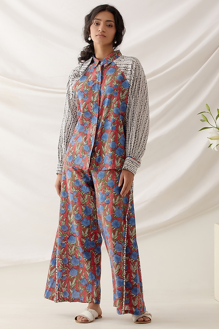 Red Cotton Floral Printed Co-Ord Set by Shikha Malik at Pernia's Pop Up Shop