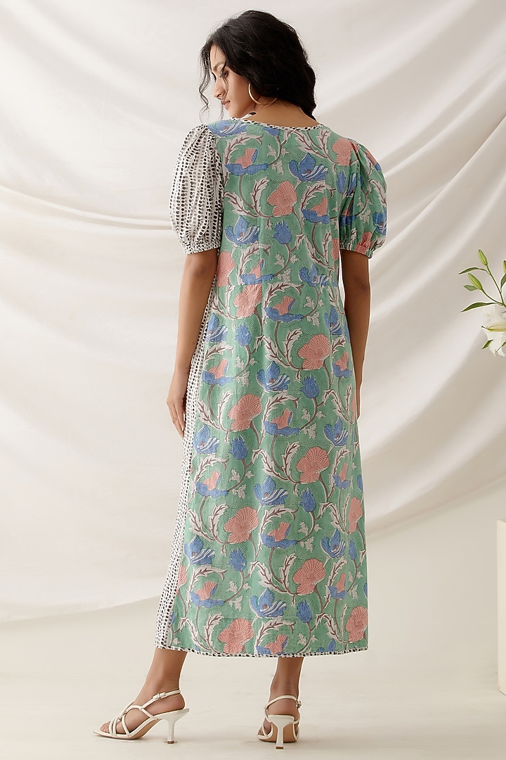 Green Cotton Block Printed Wrap Summer Dress by Shikha Malik at Pernia's Pop Up Shop