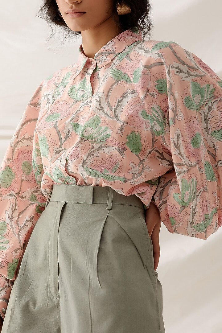 Peach Cotton Block Printed Co-Ord Set by Shikha Malik at Pernia's Pop Up Shop