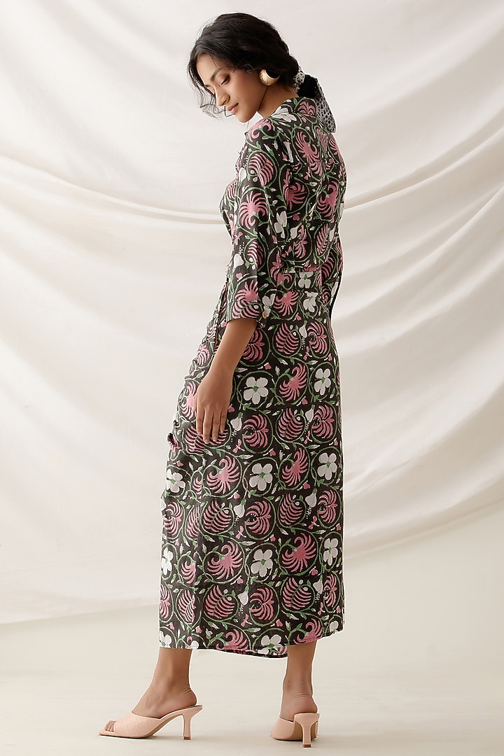 Black Cotton Printed Gathered Skirt Set by Shikha Malik at Pernia's Pop Up Shop