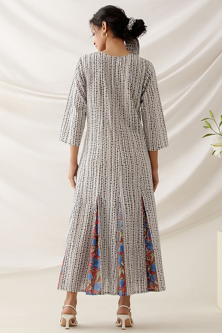 White Cotton Block Printed Midi Summer Dress by Shikha Malik at Pernia's Pop Up Shop