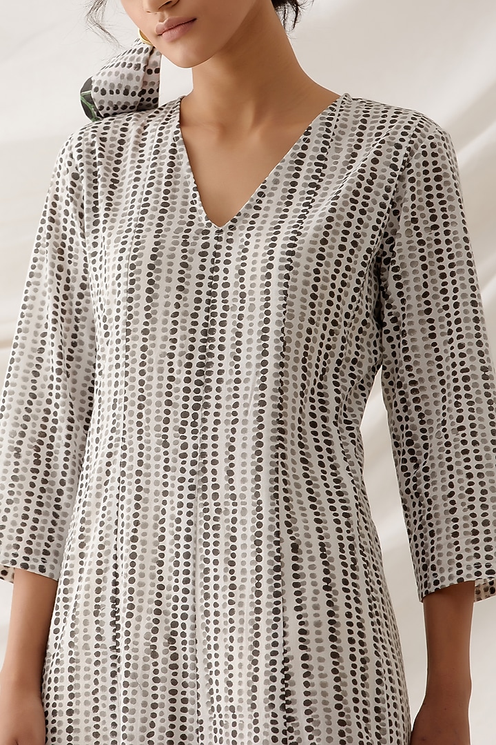 White Cotton Block Printed Midi Summer Dress by Shikha Malik at Pernia's Pop Up Shop
