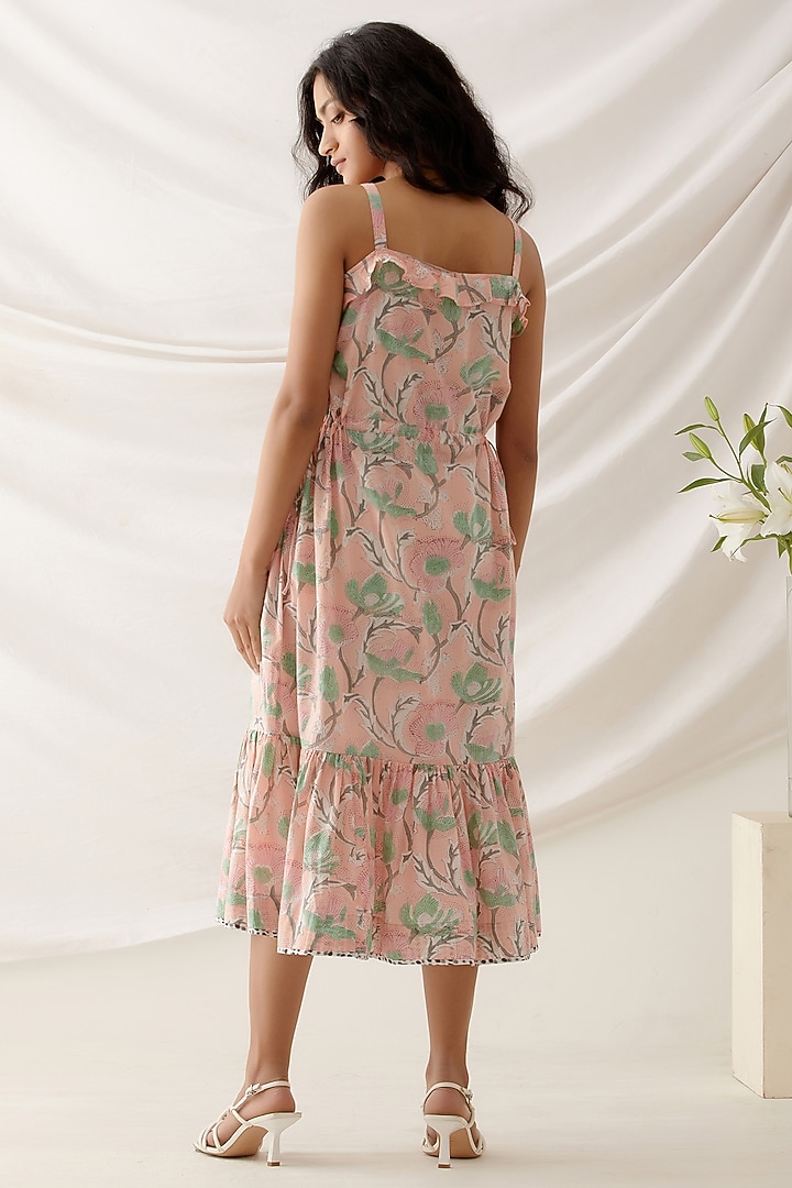 Peach Cotton Block Printed Summer Dress by Shikha Malik at Pernia's Pop Up Shop