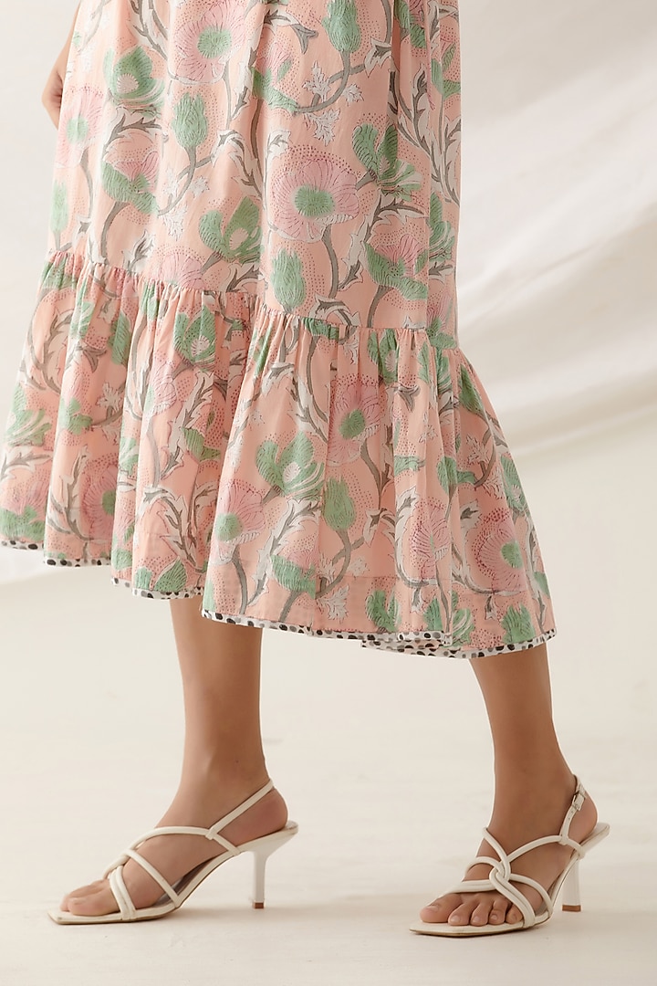 Peach Cotton Block Printed Summer Dress by Shikha Malik at Pernia's Pop Up Shop