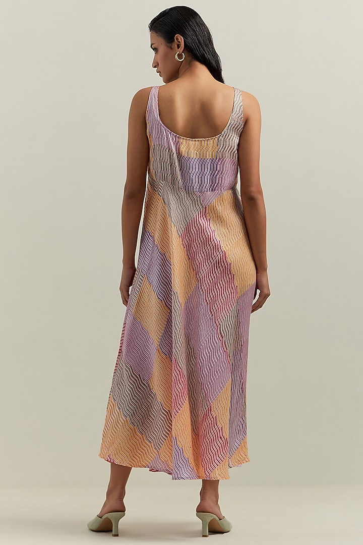 Multi-Colored Satin Blend Block Printed Summer Dress by Shikha Malik at Pernia's Pop Up Shop