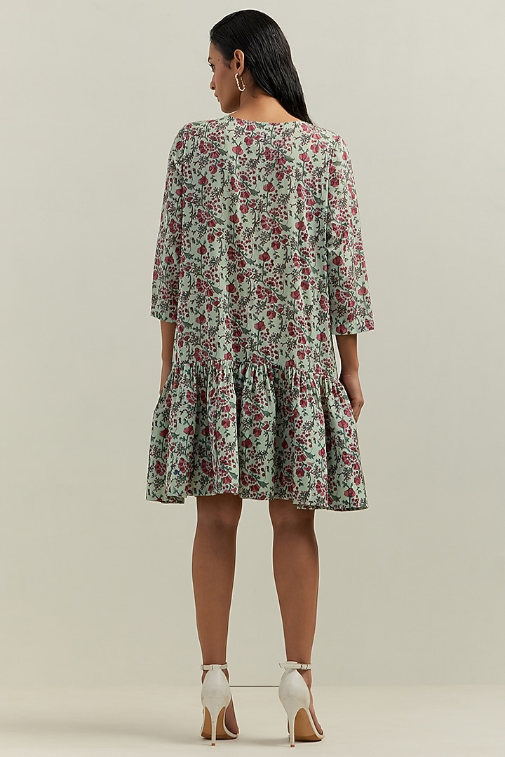 Green Satin Blend Printed Knee Length Summer Dress by Shikha Malik at Pernia's Pop Up Shop