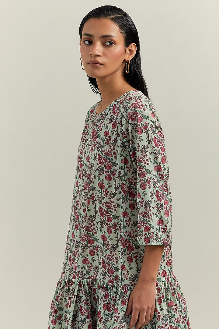 Green Satin Blend Printed Knee Length Summer Dress by Shikha Malik at Pernia's Pop Up Shop