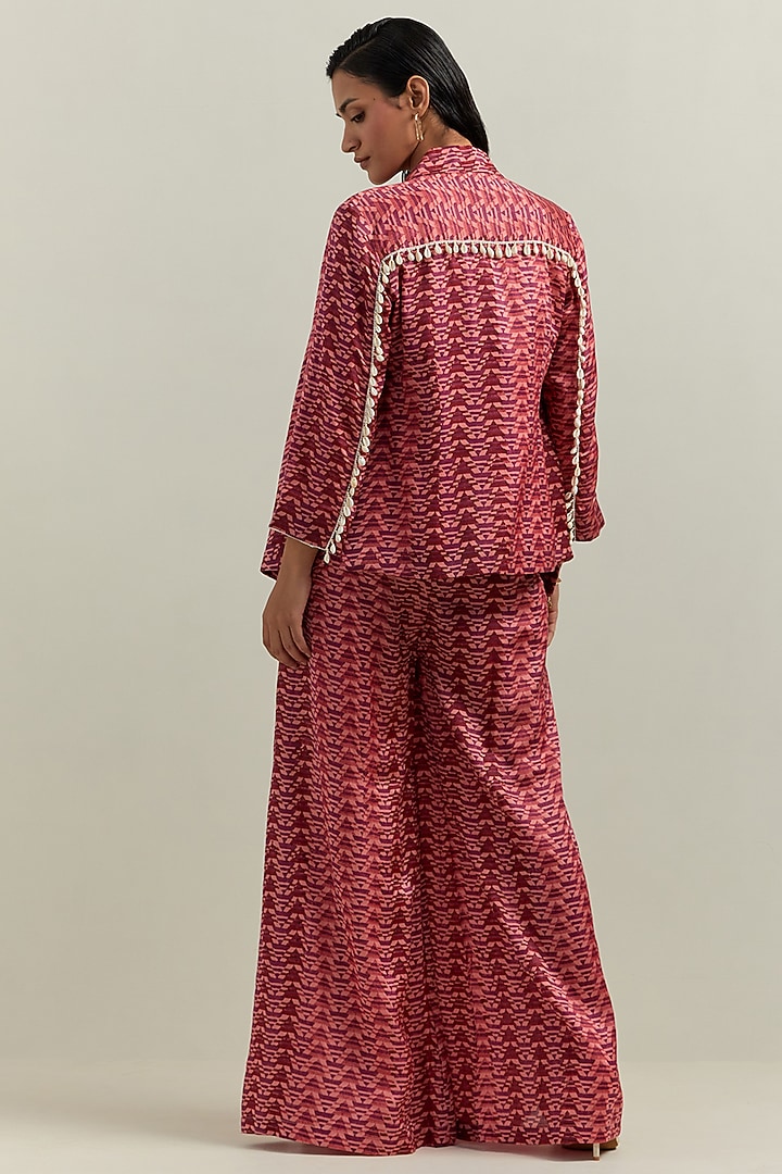 Peach Satin Blend Printed Co-Ord Set by Shikha Malik at Pernia's Pop Up Shop