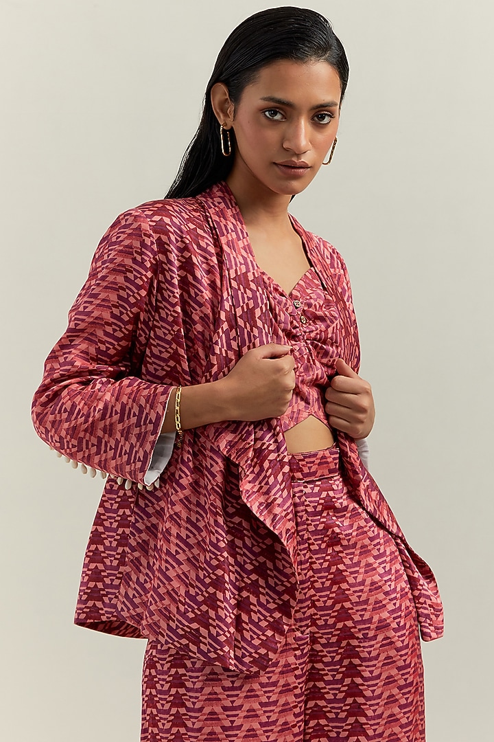 Peach Satin Blend Printed Co-Ord Set by Shikha Malik at Pernia's Pop Up Shop