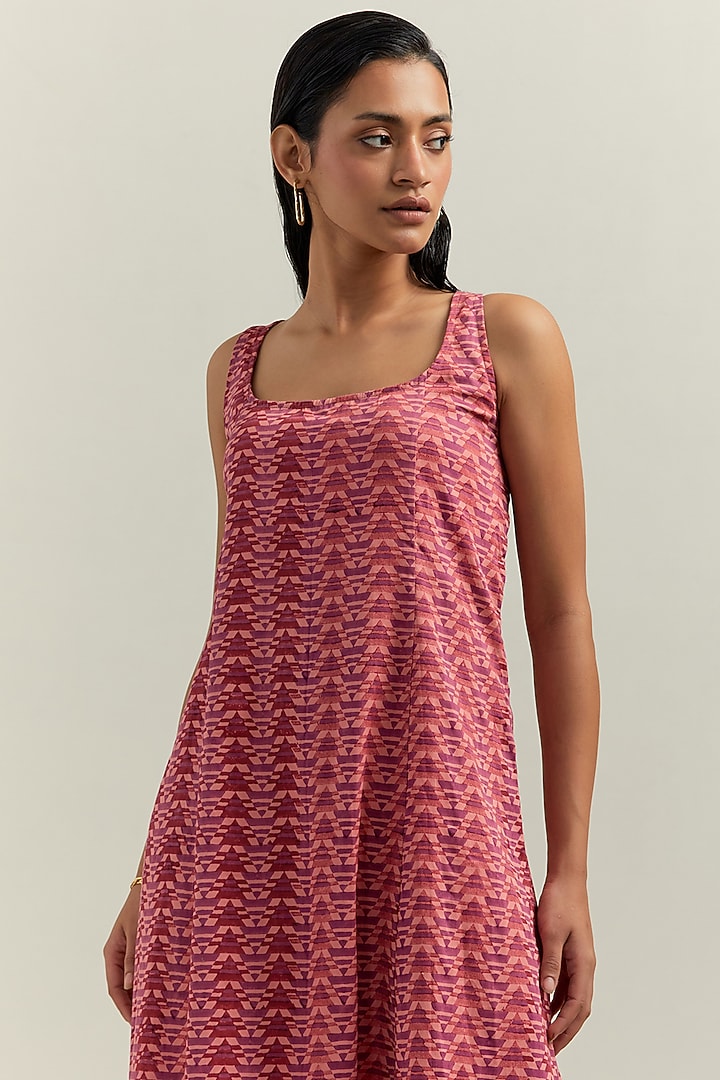 Peach Satin Blend Printed Midi Summer Dress by Shikha Malik at Pernia's Pop Up Shop