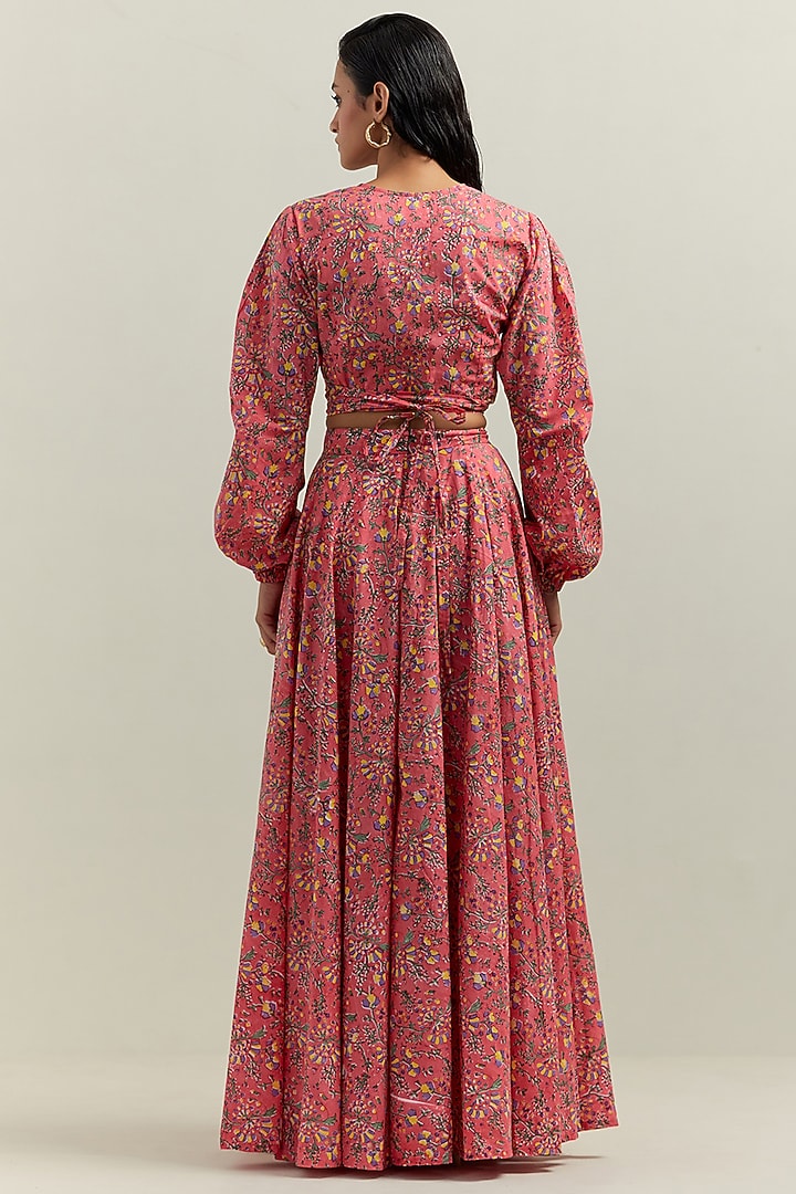 Peach Cotton Block Printed Skirt Set by Shikha Malik at Pernia's Pop Up Shop