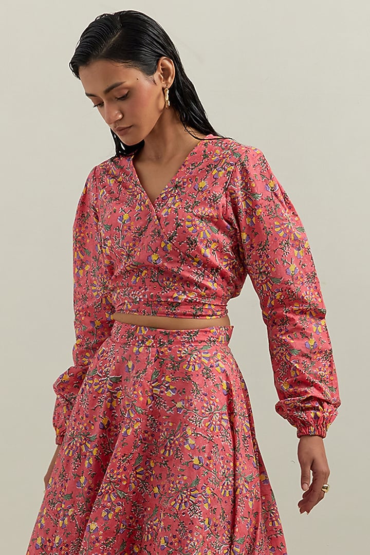 Peach Cotton Block Printed Skirt Set by Shikha Malik at Pernia's Pop Up Shop