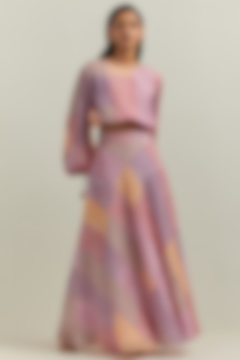 Multi-Colored Cotton Blend Printed Skirt Set by Shikha Malik